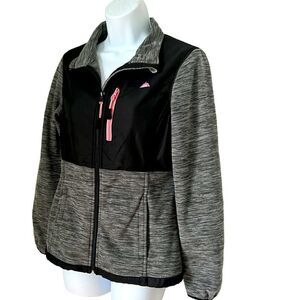 Snozu Women's Green Gray Fleece Zip Up Hooded Lightweight  Jacket S